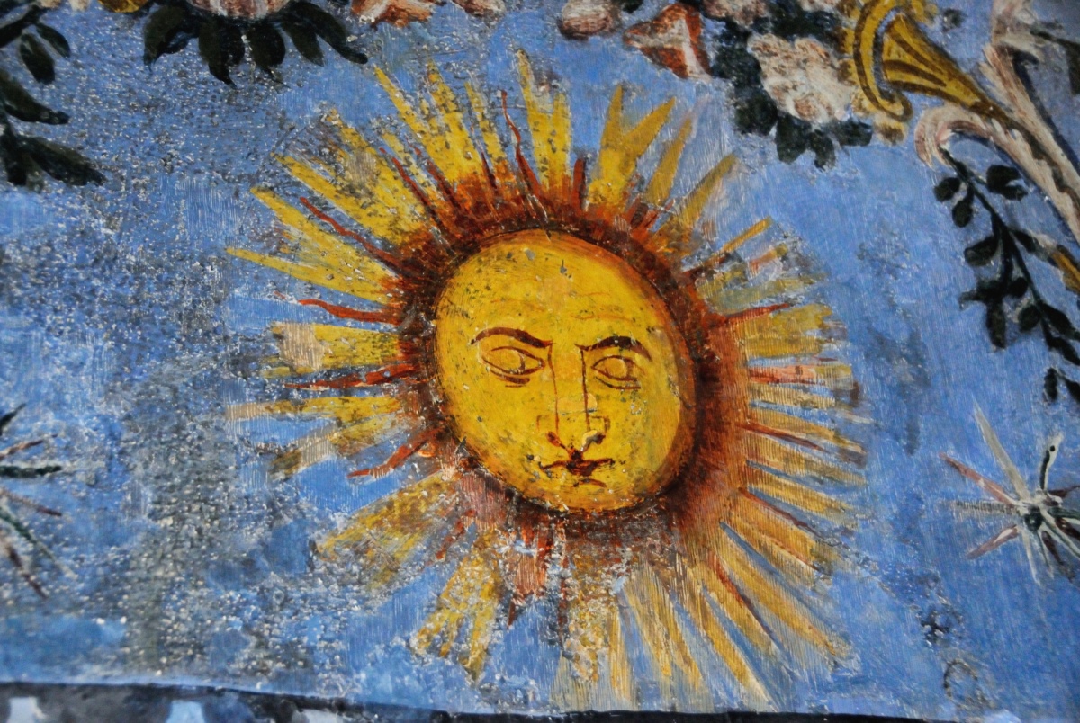 Soleil d'été, fresque de la maison Velyanov, à Bansko